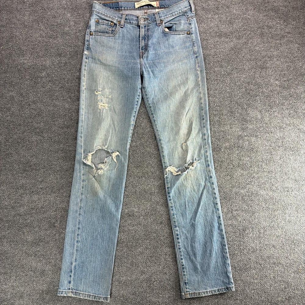 Levis 505 Nouveau Low Straight Jeans Light Wash Distressed Denim Womens 6L Fall
